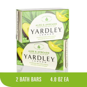 Yardley London Aloe & Avocado bars in hand illustrating nourishing botanical benefit