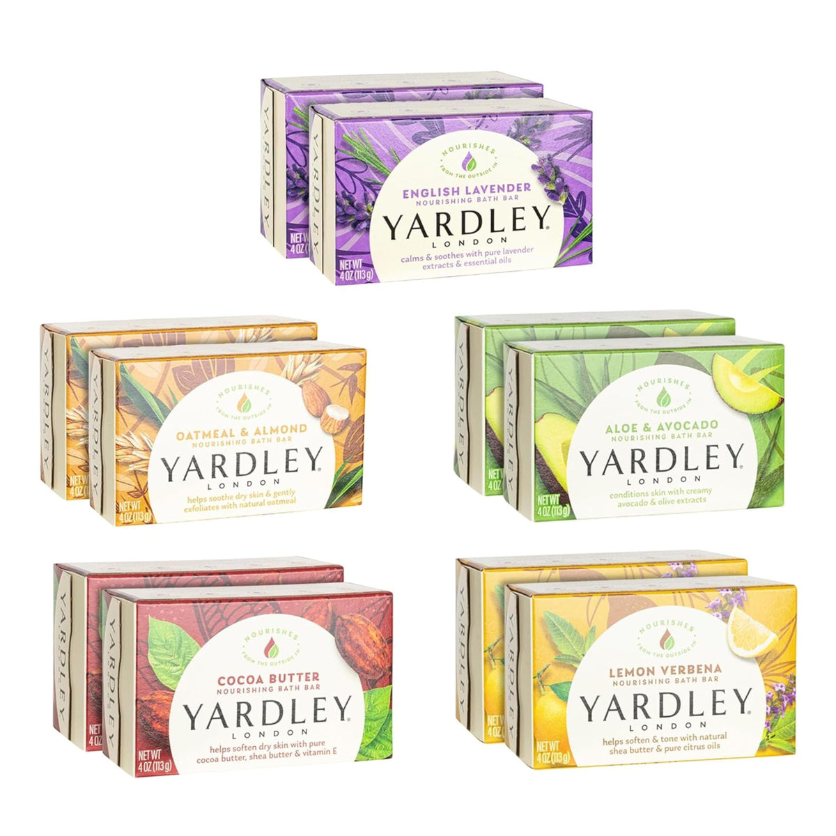 Yardley London front packaging showing all ten bars for variety and value