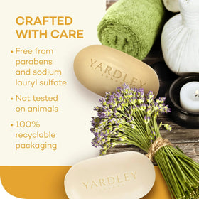 Yardley almond oil pouring to show moisturizing, skin-softening benefit