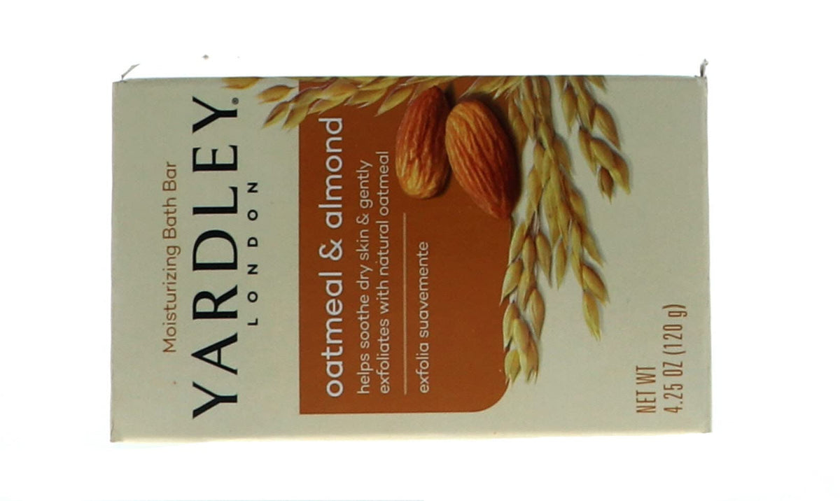 HARMONY Yardley almond oil bottle with bar showing nourishing emollient