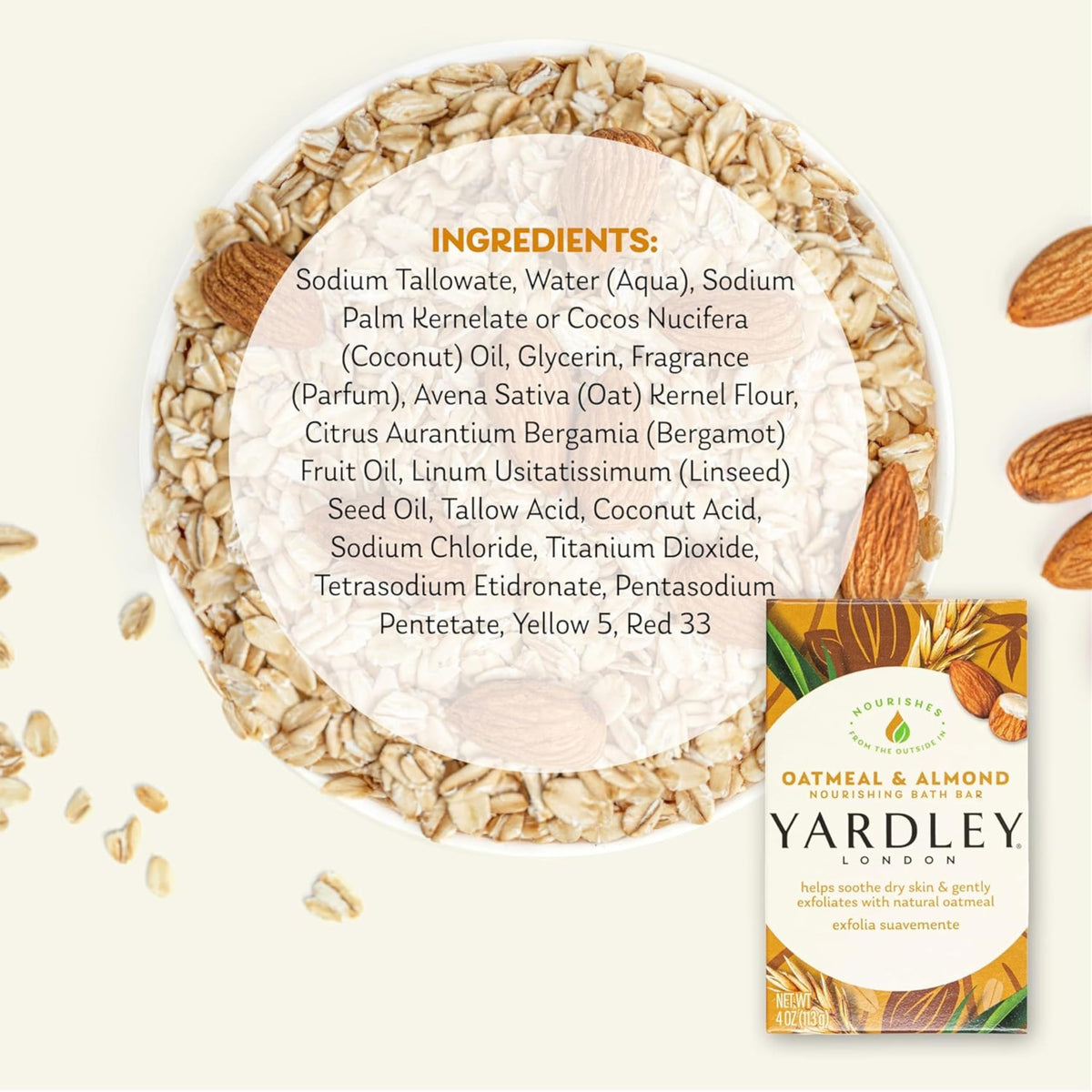 Yardley single bar next to coin for size comparison and travel convenience