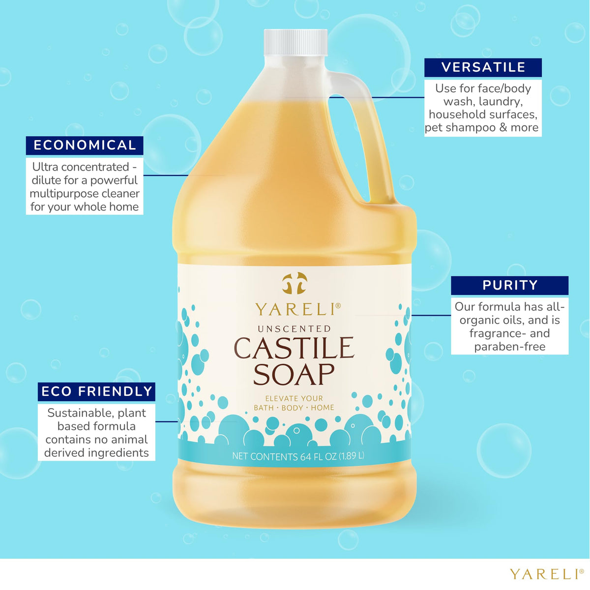 YARELI diluted body wash in travel bottle for gentle daily cleansing