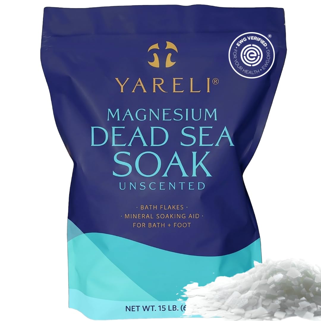 YARELI front bag showing 15 lb magnesium flakes and resealable pouch for bulk use
