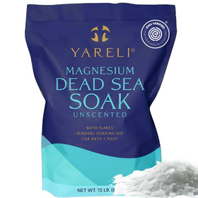 YARELI front bag showing 15 lb magnesium flakes and resealable pouch for bulk use