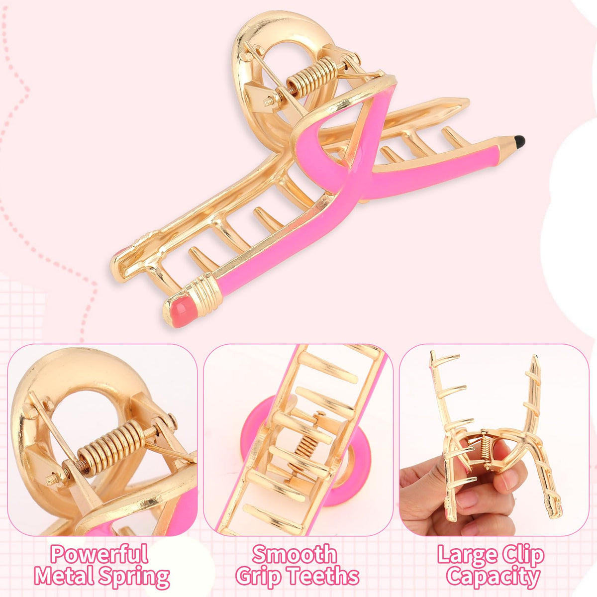 YARIEW pencil clip securing a half-up hairstyle for comfortable all-day hold