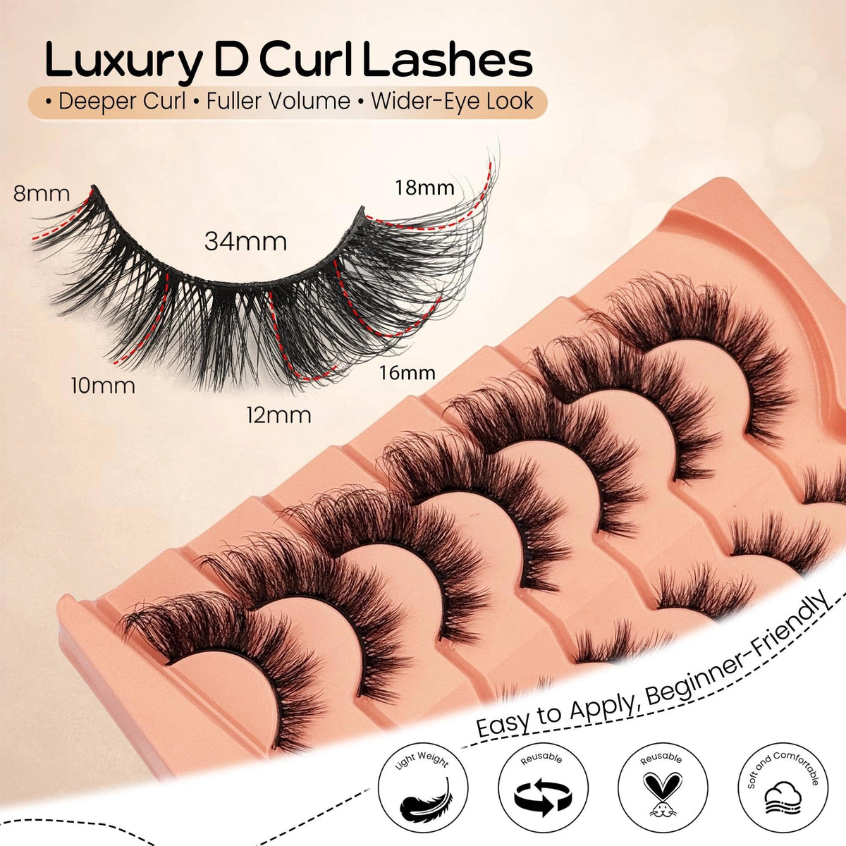 YASNAI lash held in hand to show scale and 18mm outer length for easy sizing choice
