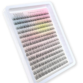YASNAI lash clusters next to ruler showing size range 8–12mm for tailored fit