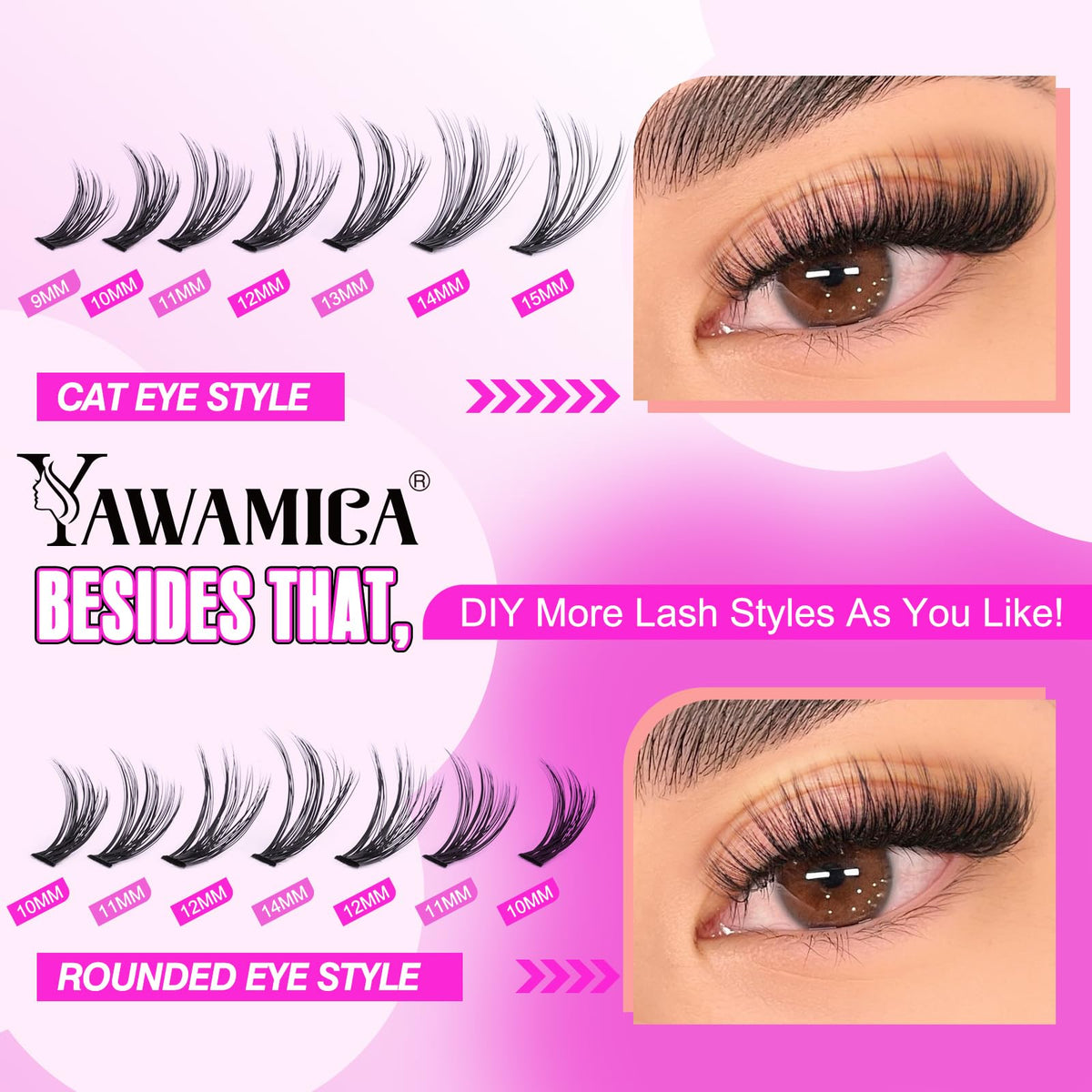 Yawamica cluster application on lash line demonstrating quick DIY use