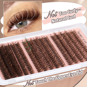 Yawamica clusters applied on natural lashes illustrating lifted open-eye effect