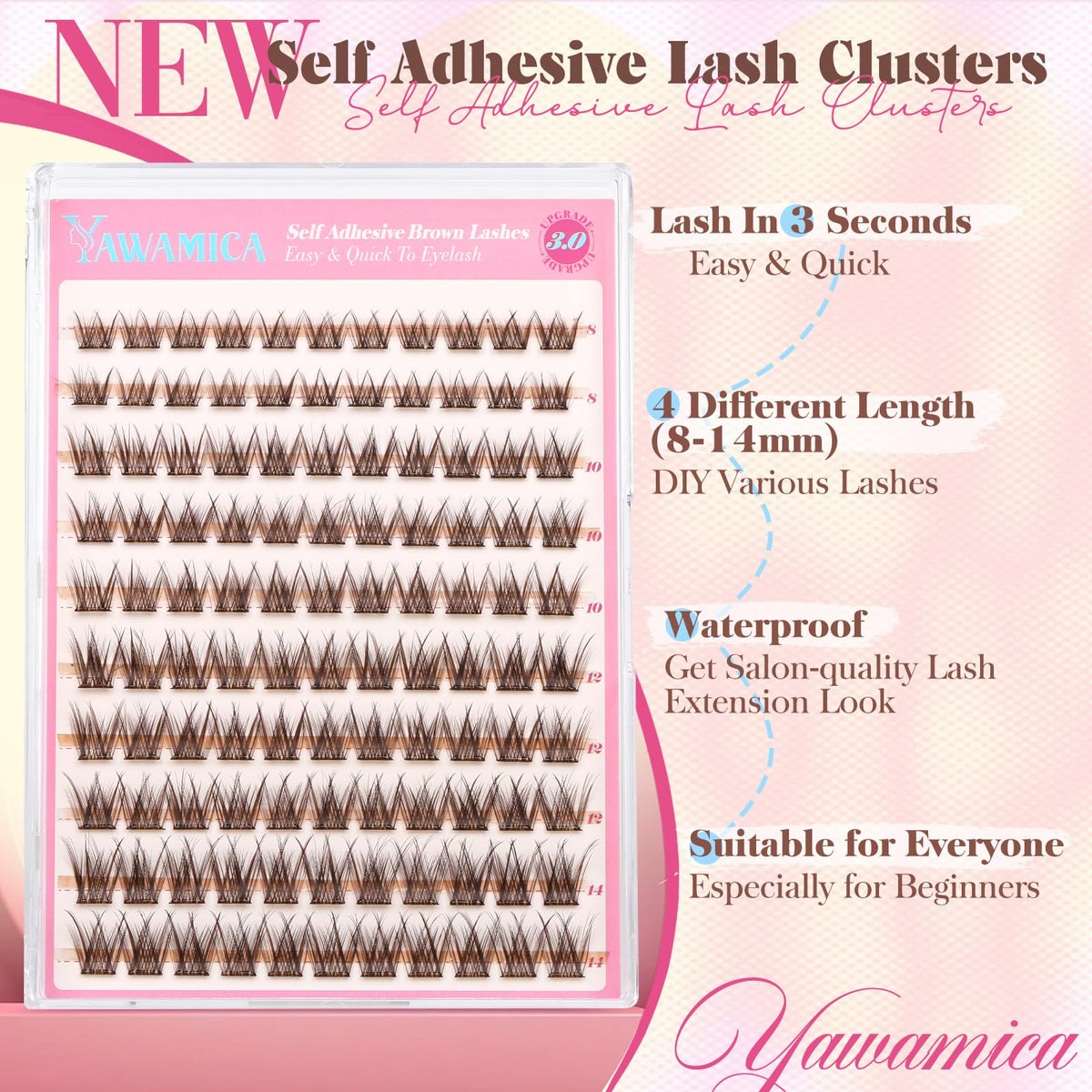 Yawamica cluster length comparison 8–14mm to customize natural or glam looks