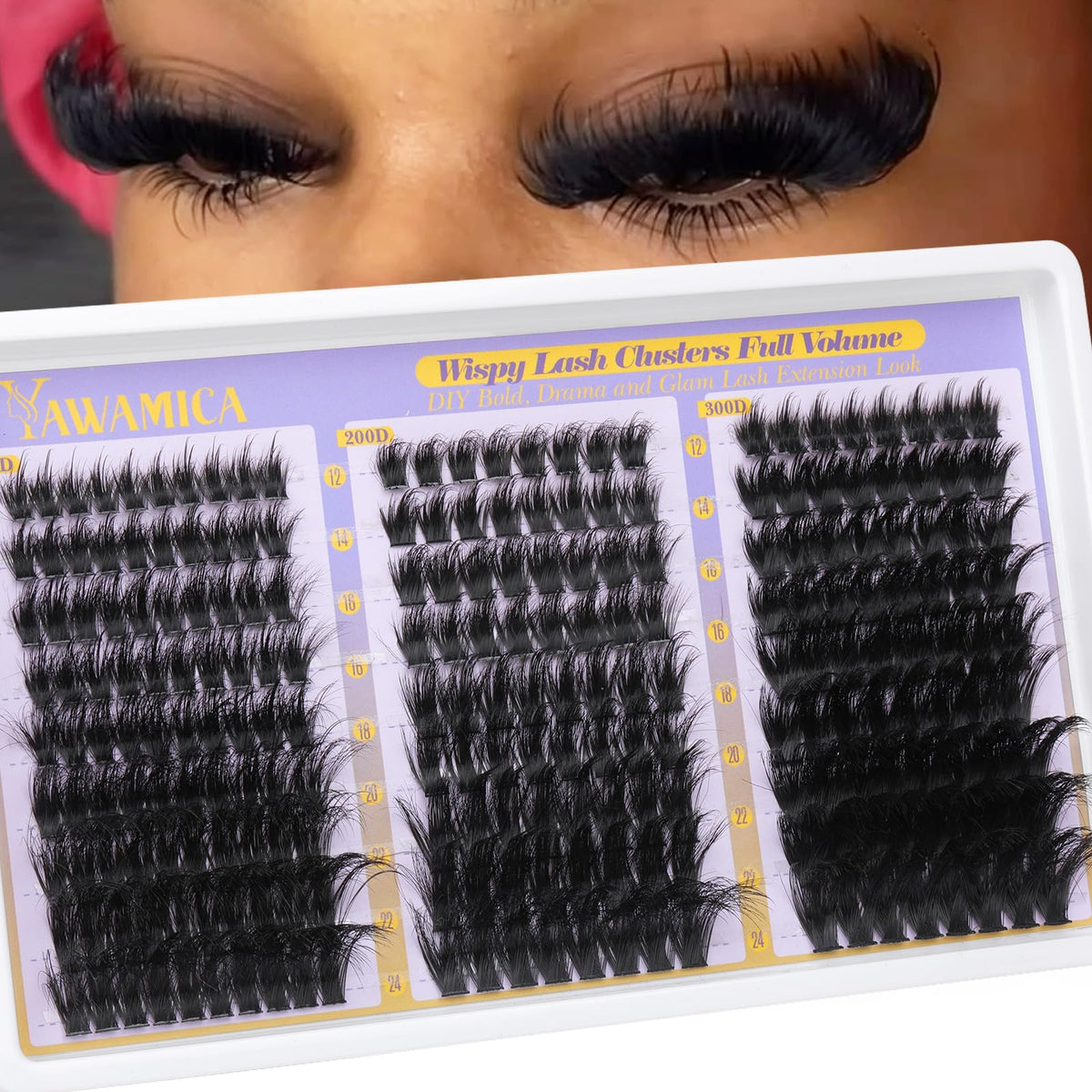 Yawamica front packaging showing mixed-density cluster set for instant volume