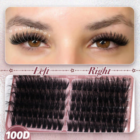Yawamica cluster lashes applied showing cat-eye outer lift and definition