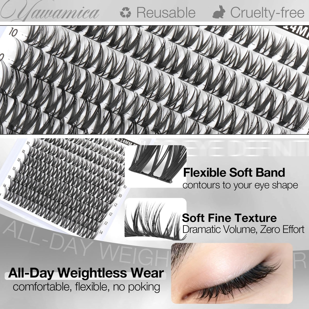 Yawamica worn for an evening cat-eye effect adding dramatic outer volume