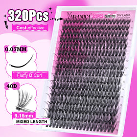 Yawamica close-up of lash clusters revealing wispy 40D volume and natural look