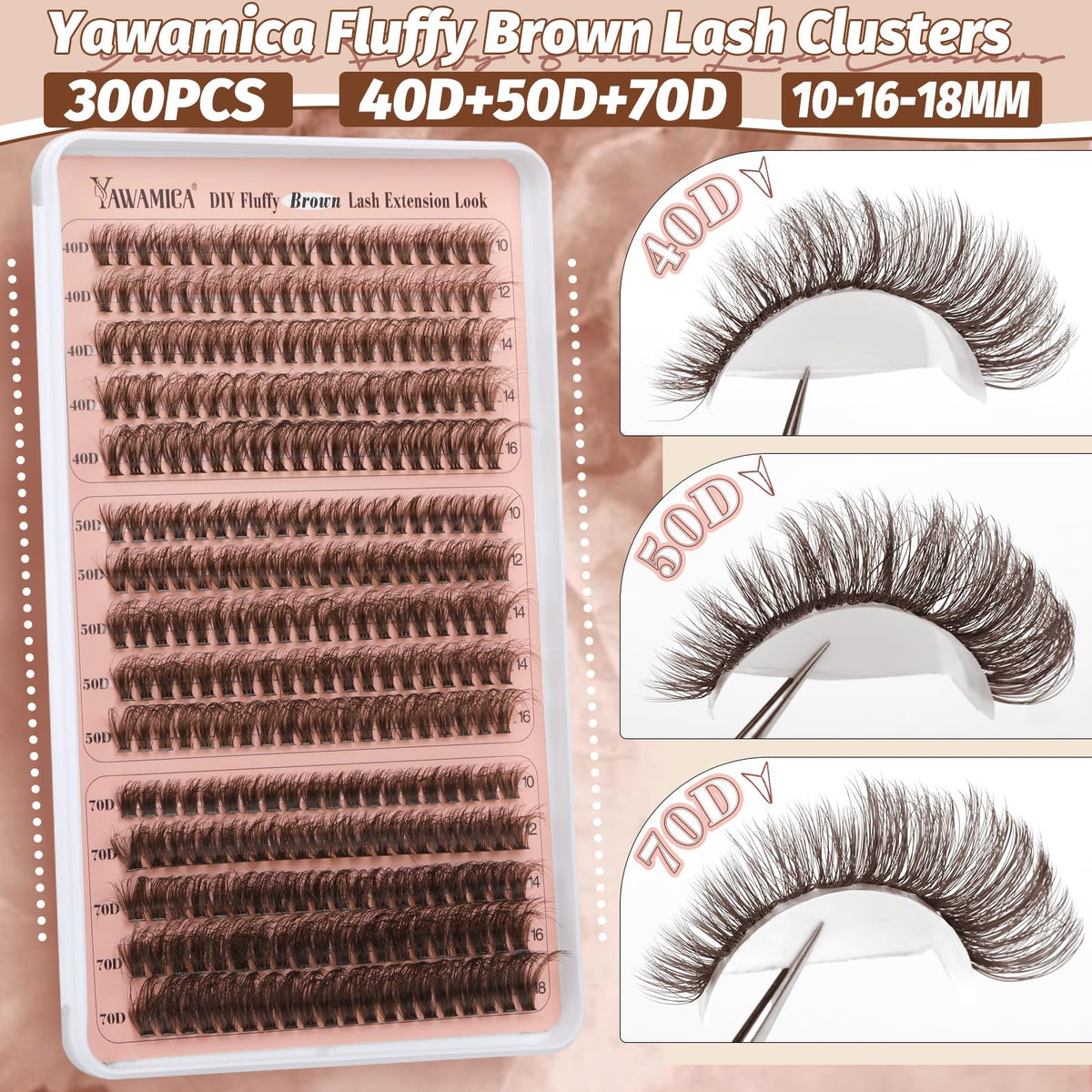Yawamica length comparison 10mm to 16mm showing layered dimension options