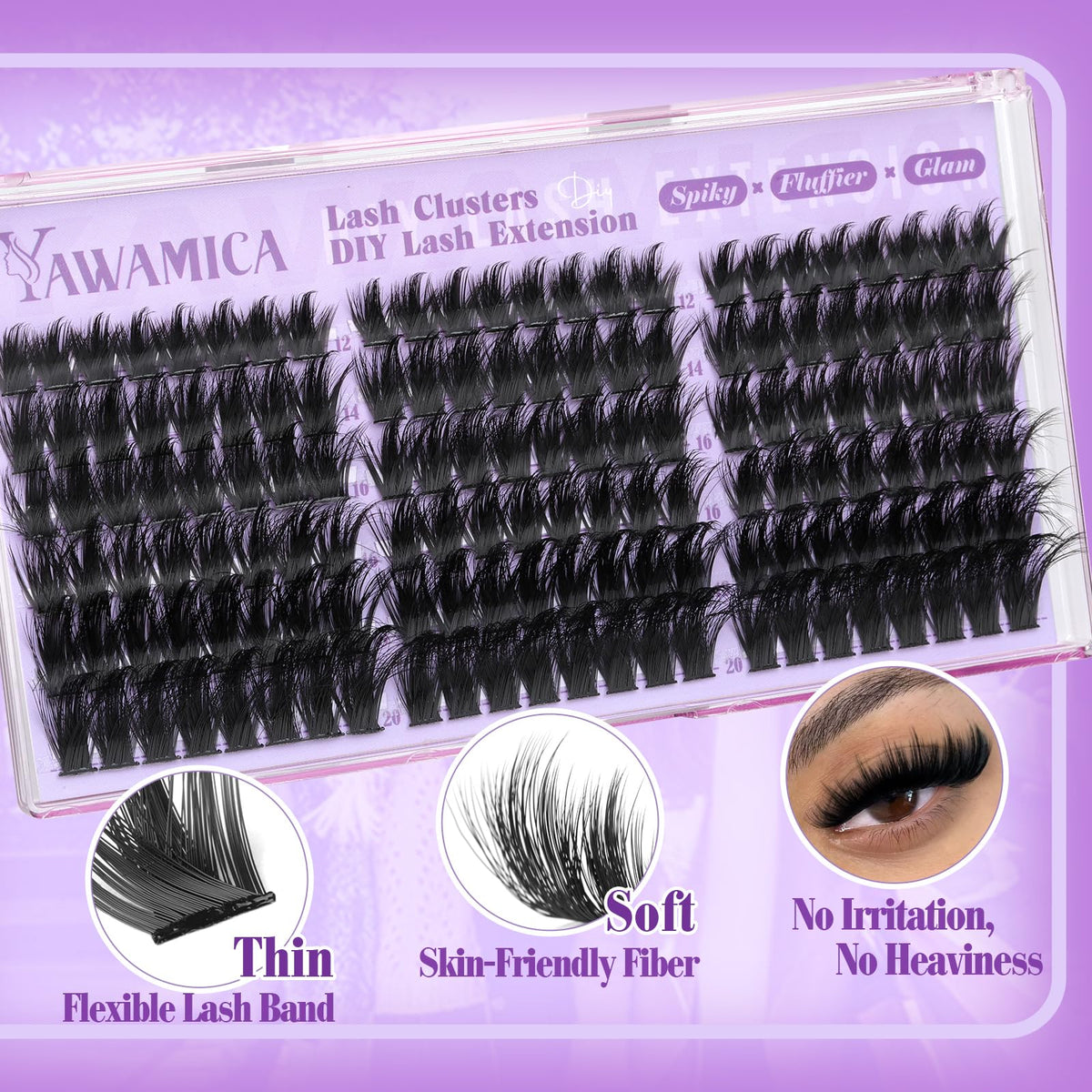 Yawamica macro of lash fibers emphasizing lightweight, fluffy feel