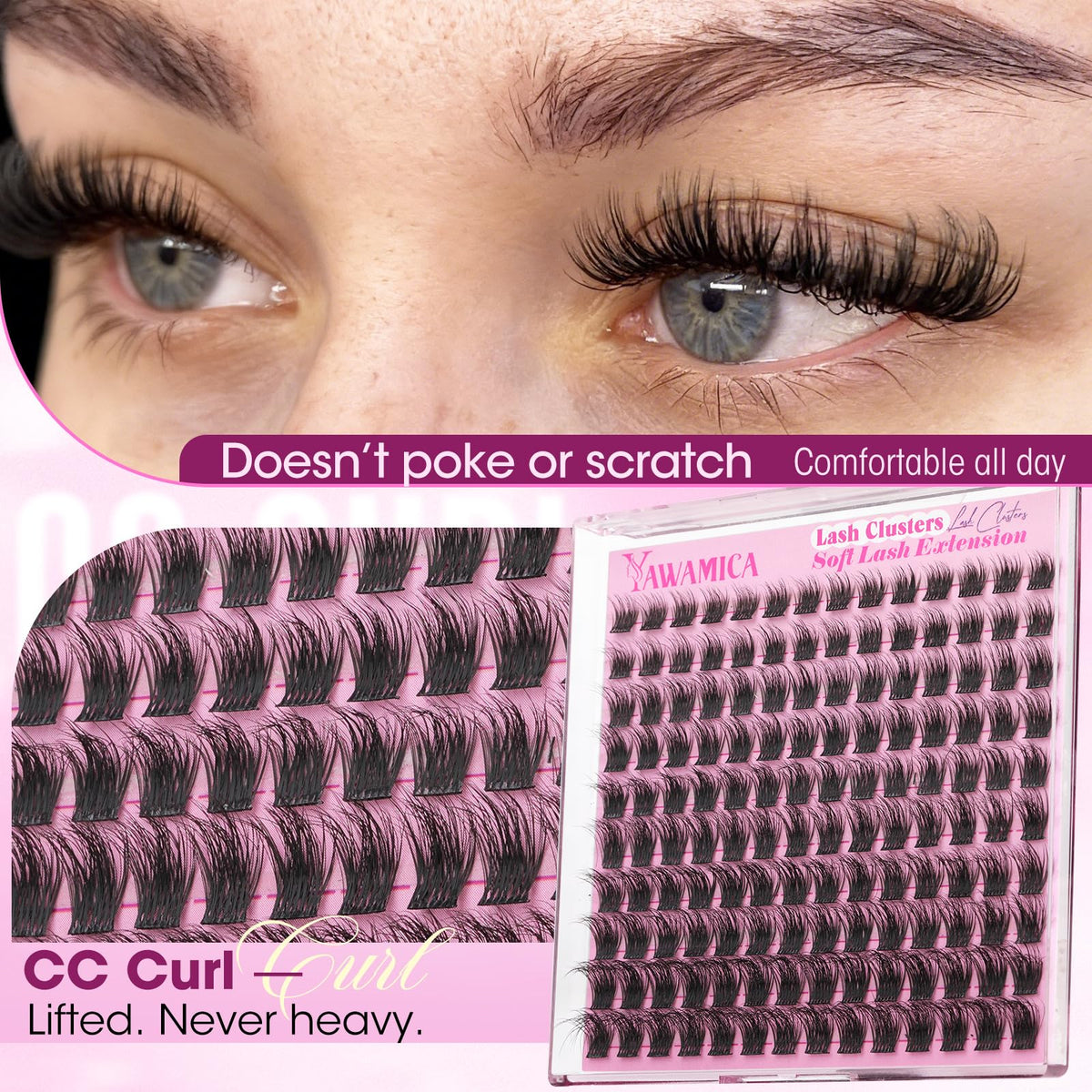 Yawamica lashes worn with glasses providing comfortable everyday wear