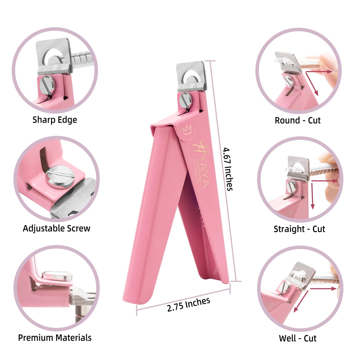 YAYA NAILS clippers shown in use trimming an acrylic tip, improving speed and neat finish