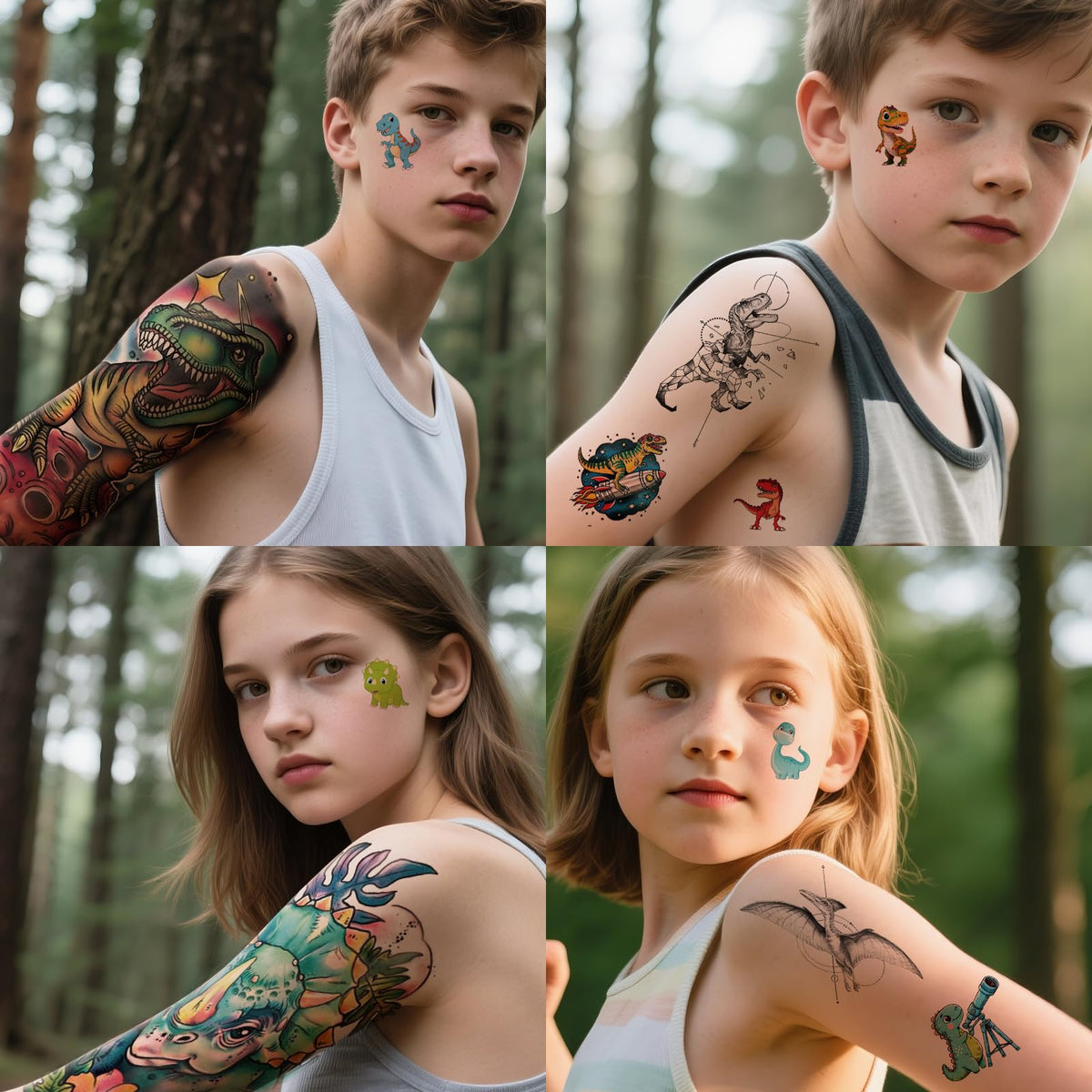 Yazhiji bright colorful variety of dinosaur tattoos conveying playful vibrant appeal