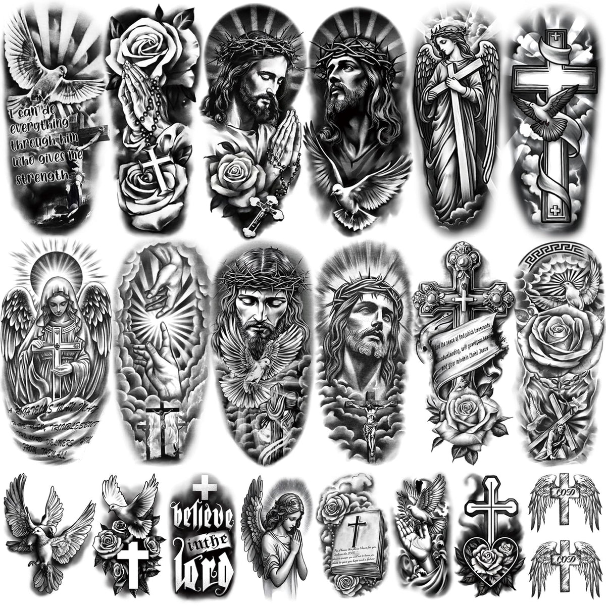 yazhiji front packaging showing full 77-sheet faith tattoo set and easy overview