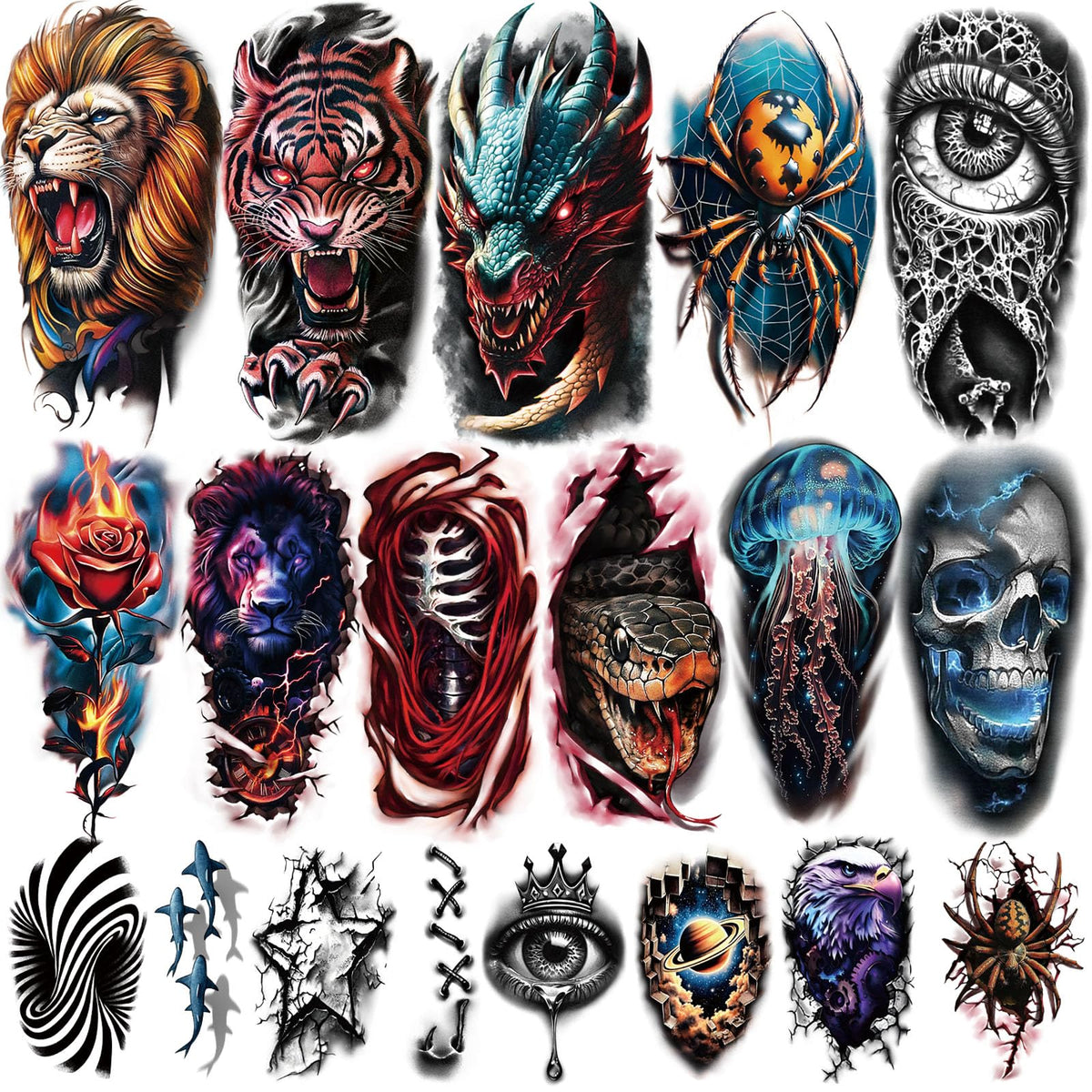 Yazhiji front packaging showing diverse 3D tattoo designs and clear kit contents benefit realistic selection