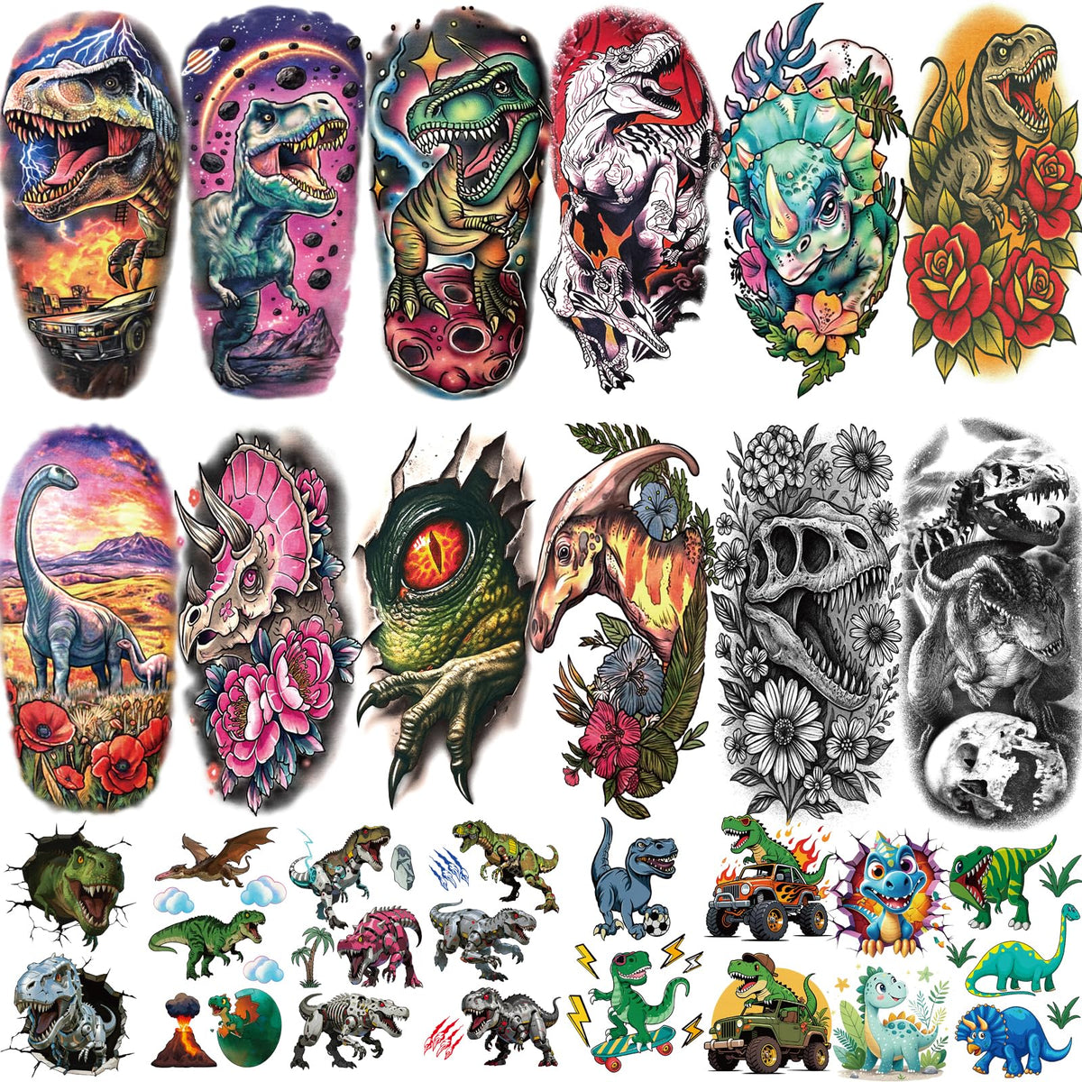 Yazhiji front sheet display showing many dinosaur tattoo designs for easy selection