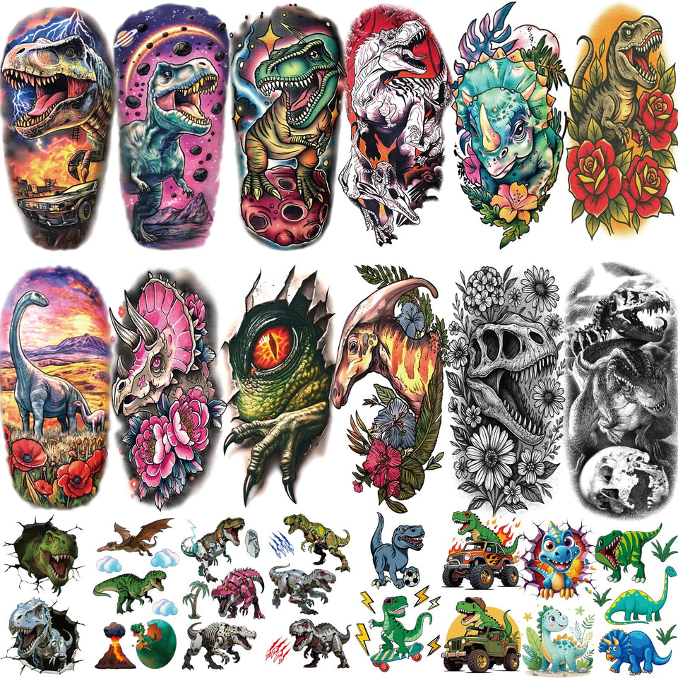 Yazhiji front sheet display showing many dinosaur tattoo designs for easy selection