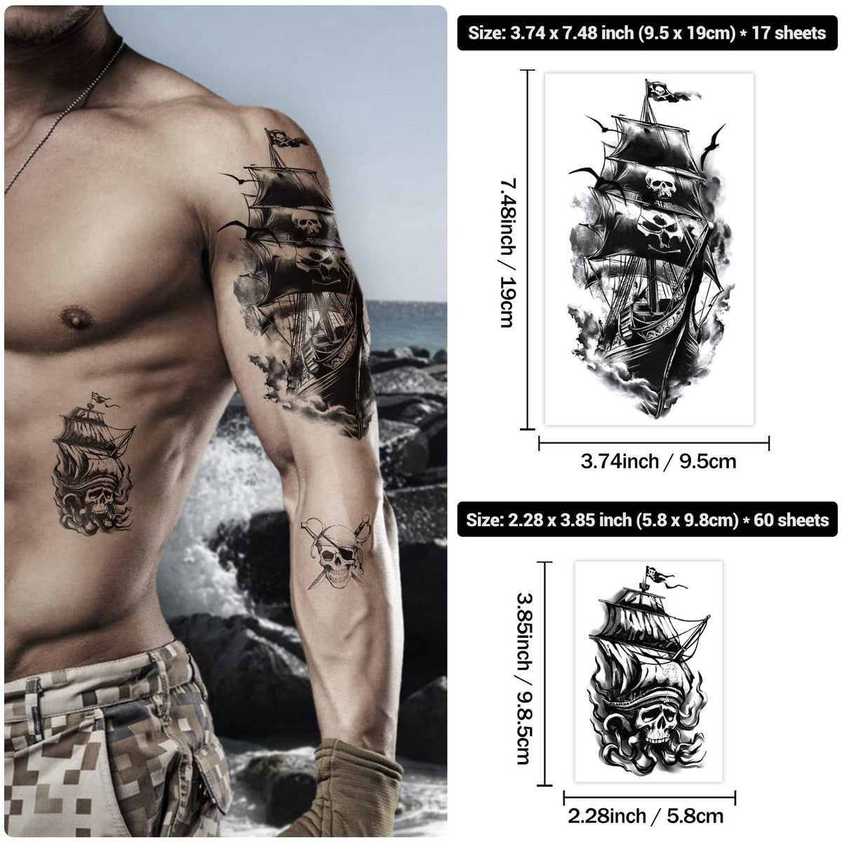 Yazhiji skull and compass tattoo detail emphasizing crisp lines for dramatic effect
