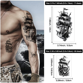 Yazhiji skull and compass tattoo detail emphasizing crisp lines for dramatic effect