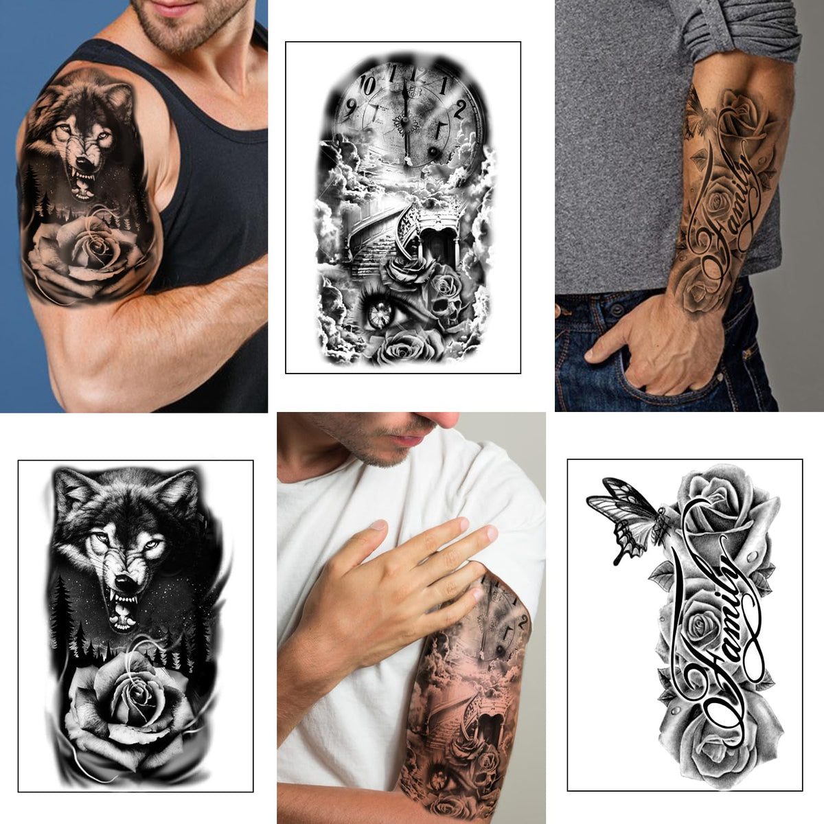 Yazhiji 24 tiny black tattoos displayed for accenting larger pieces