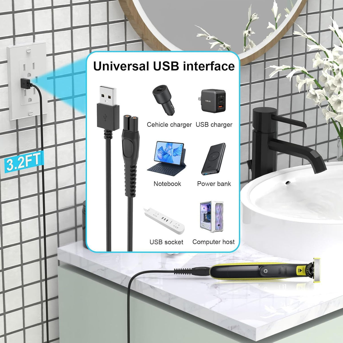 YBQZJSLY charger in bathroom charging trimmer for everyday grooming readiness