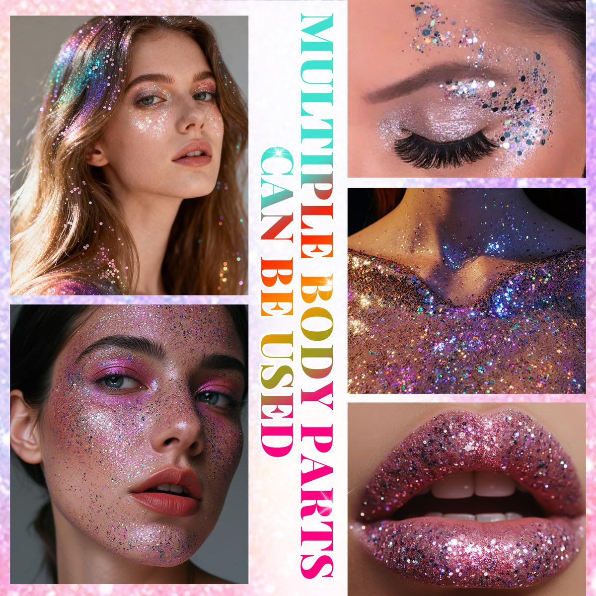YBUETE applying glitter on cheekbone for instant festive highlight and photo-ready look