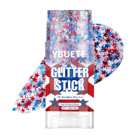 YBUETE front packaging showing patriotic glitter stick benefit instant application