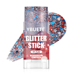 YBUETE front packaging showing red white blue patriotic glitter stick benefits portability