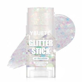 YBUETE front packaging showing glitter stick and colorful branding for easy identification