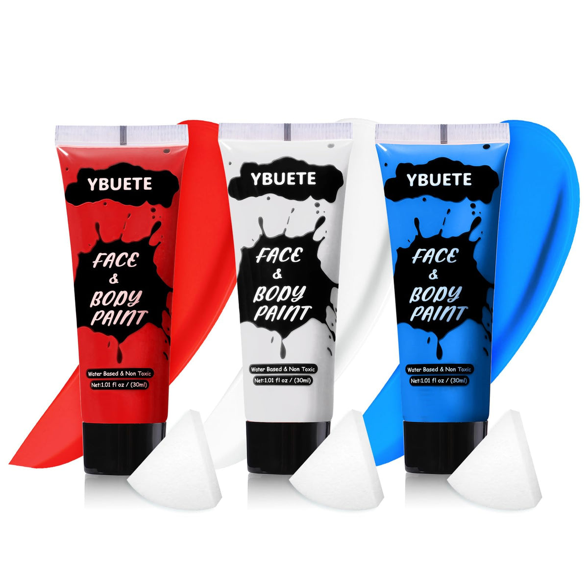 YBUETE front packaging showing three paint pots and labels for quick selection