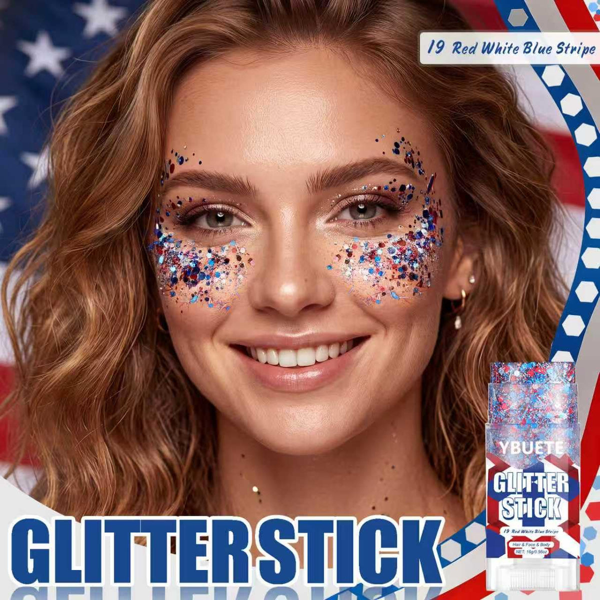 YBUETE close-up of striped tip texture showing smooth creamy glitter for precise application