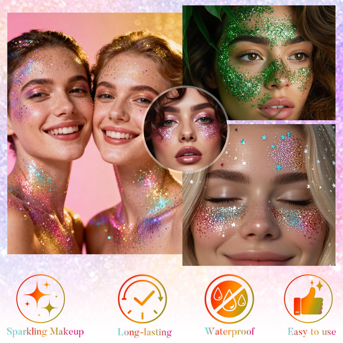 YBUETE texture swipe of product on skin showing creamy pigment and instant sparkle