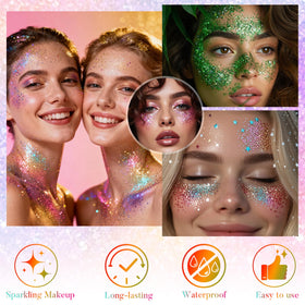 YBUETE texture swipe of product on skin showing creamy pigment and instant sparkle