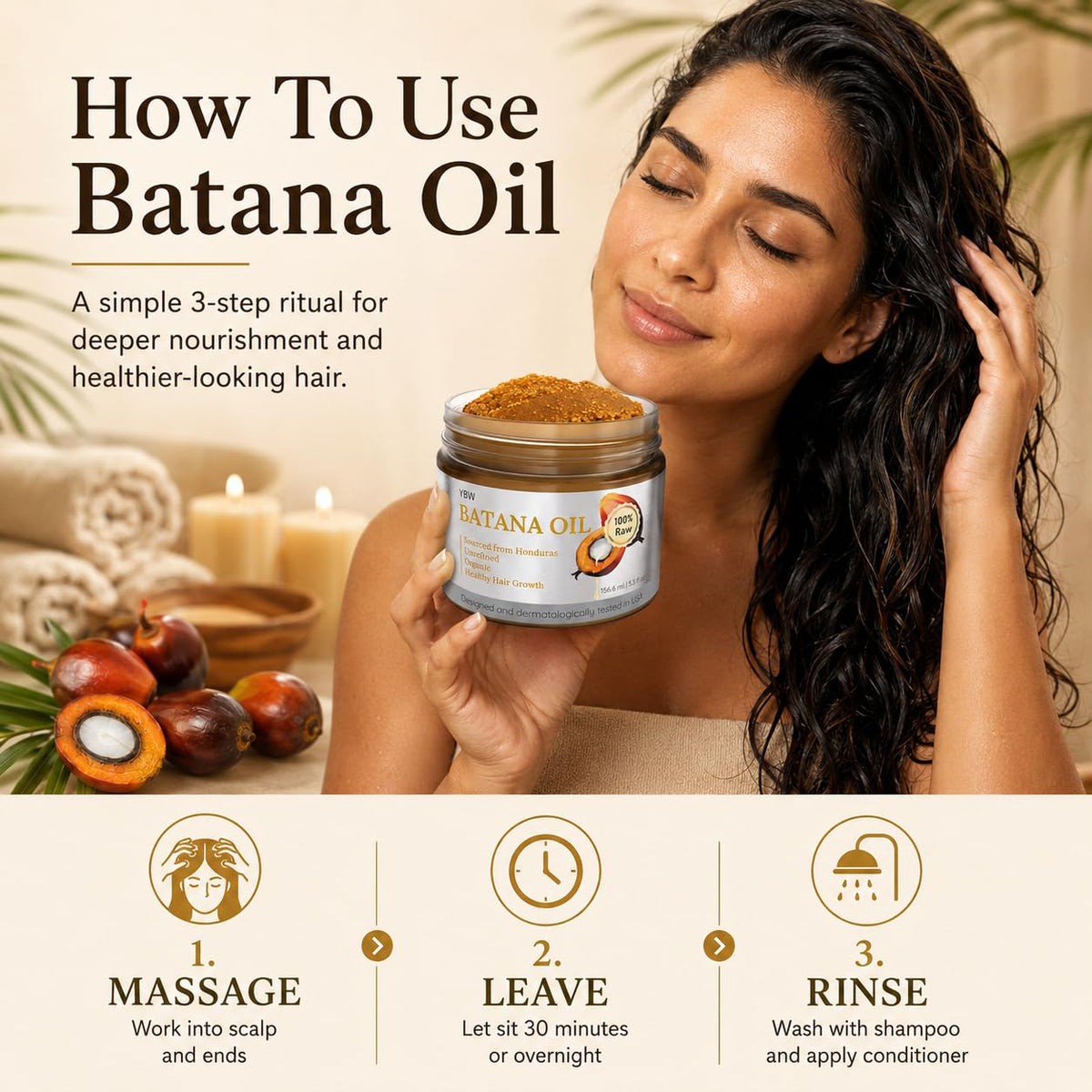 YBW ingredient label listing Elaeis oleifera kernel oil confirming pure raw origin benefit