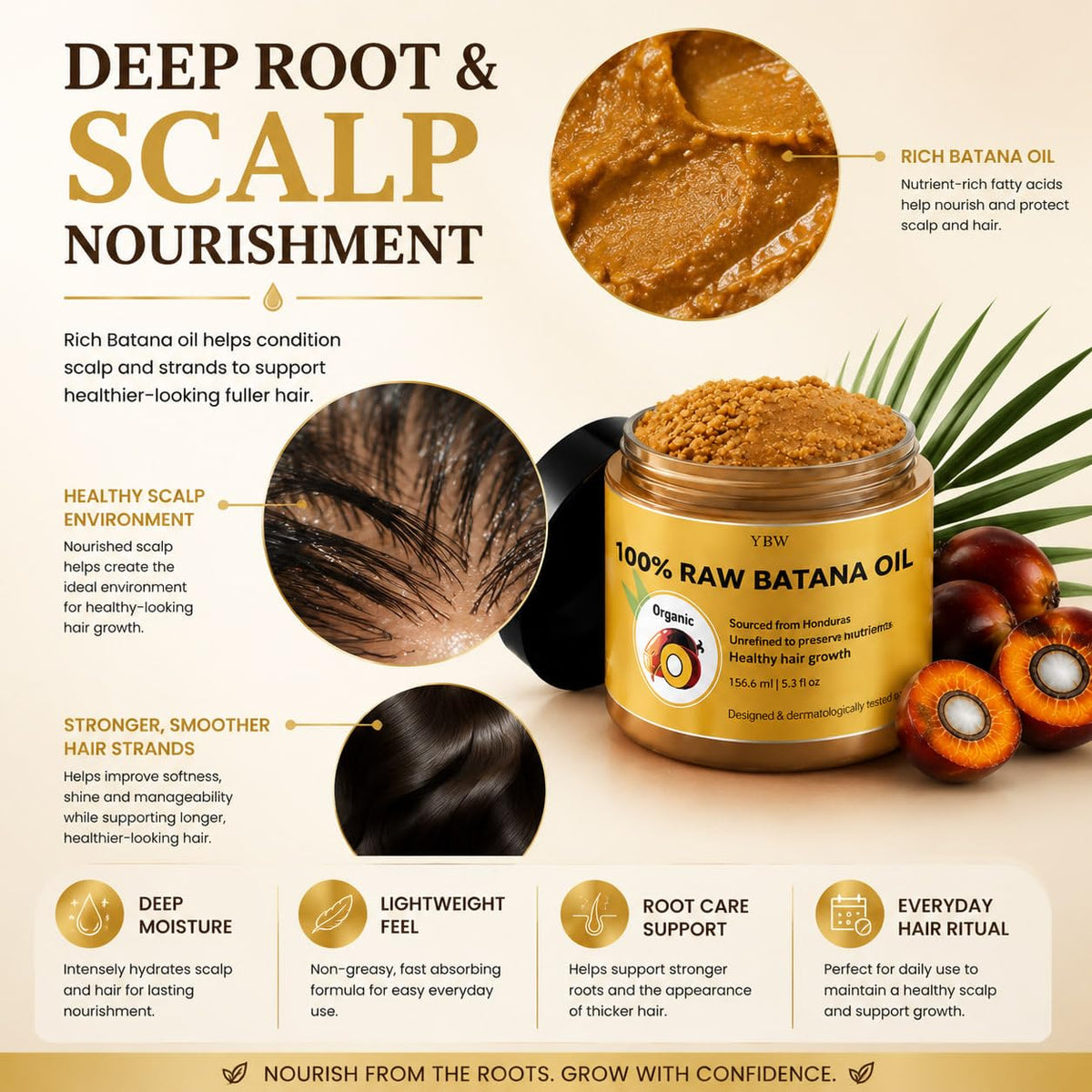 YBW applying Batana paste to scalp for targeted nourishment