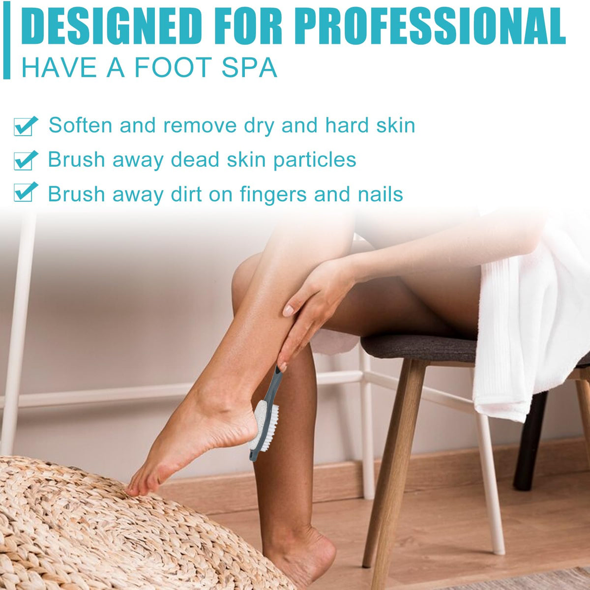 Yclin brush in use cleaning foot debris for fresher skin