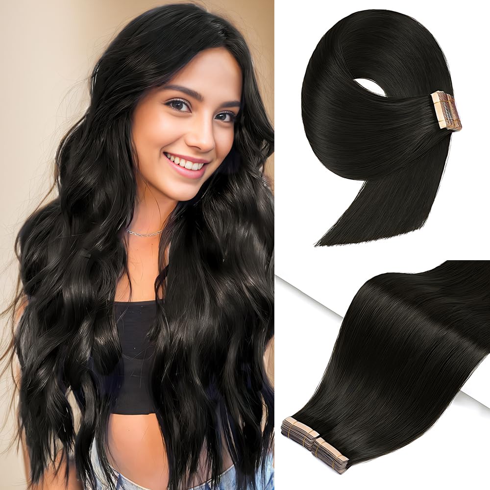YDDM front packaging showing 20pc natural black tape-in extensions and benefit of salon quality