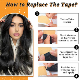 YDDM 14-inch measurement next to tape wefts showing true-to-length sizing benefit