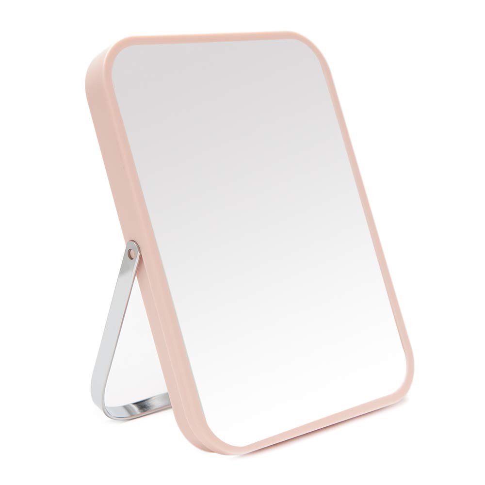 YEAKE front view pink makeup mirror showing compact design and clear reflection