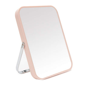 YEAKE front view pink makeup mirror showing compact design and clear reflection