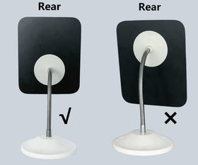 YEAKE flexible gooseneck bent at an angle to position mirror for comfortable viewing
