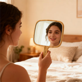 YEAKE mirror on dressing table with cosmetics showing stylish storage benefit