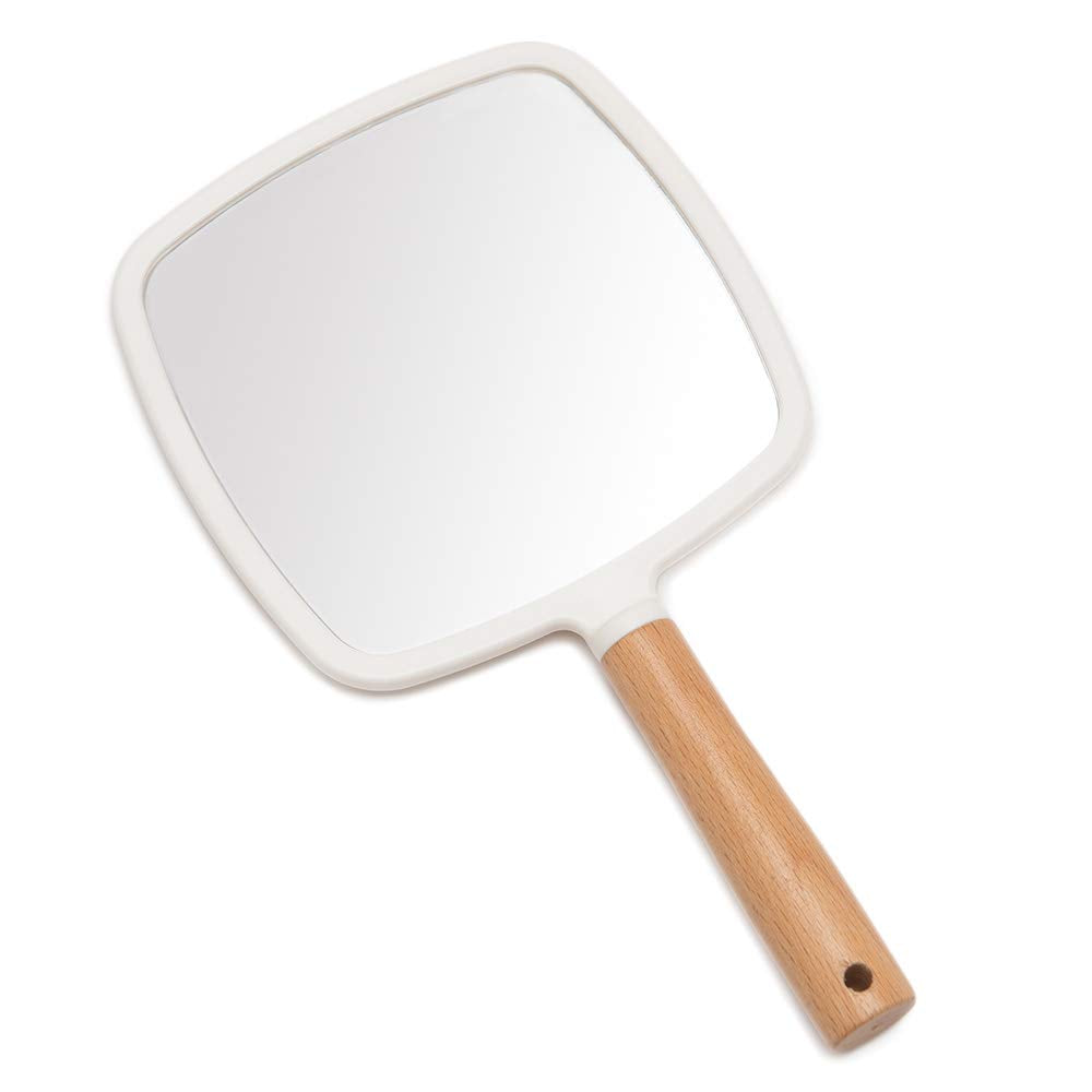 YEAKE square hand mirror front view showing clear reflection and compact design