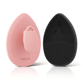 YEALIFE front view of two-color silicone scrubbers showing packaging and compact design benefit